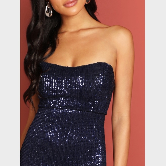 Navy Sequin Strapless Gown Long Dress Bodycon - Picture 5 of 8